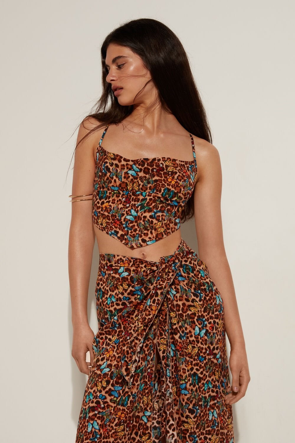 Animal Animal-print Butterfly Print 573v Tezenis Criss-Cross Viscose Fabric Crop Top | 815029-GYQ