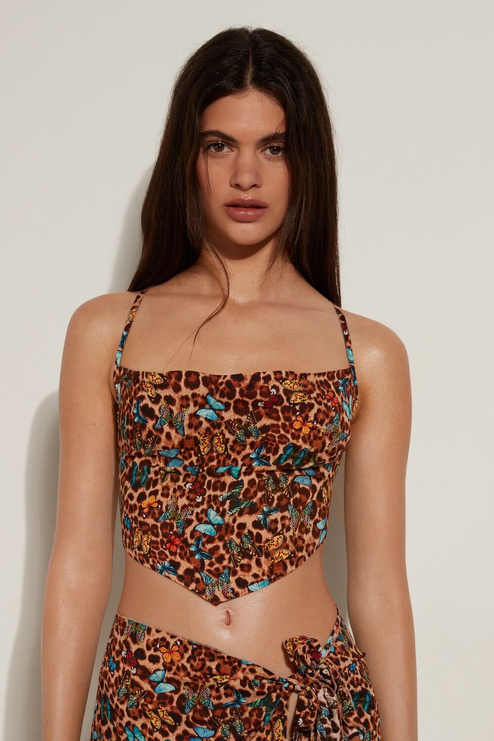 Animal Animal-print Butterfly Print 573v Tezenis Criss-Cross Viscose Fabric Crop Top | 815029-GYQ