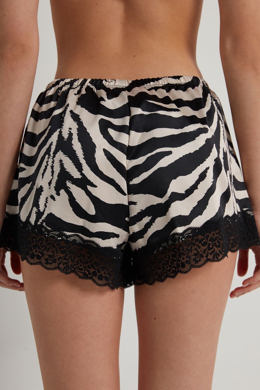 Animal Milk White/Black Zebra Print 306v Tezenis Satin and Lace Shorts | 905182-ZTV