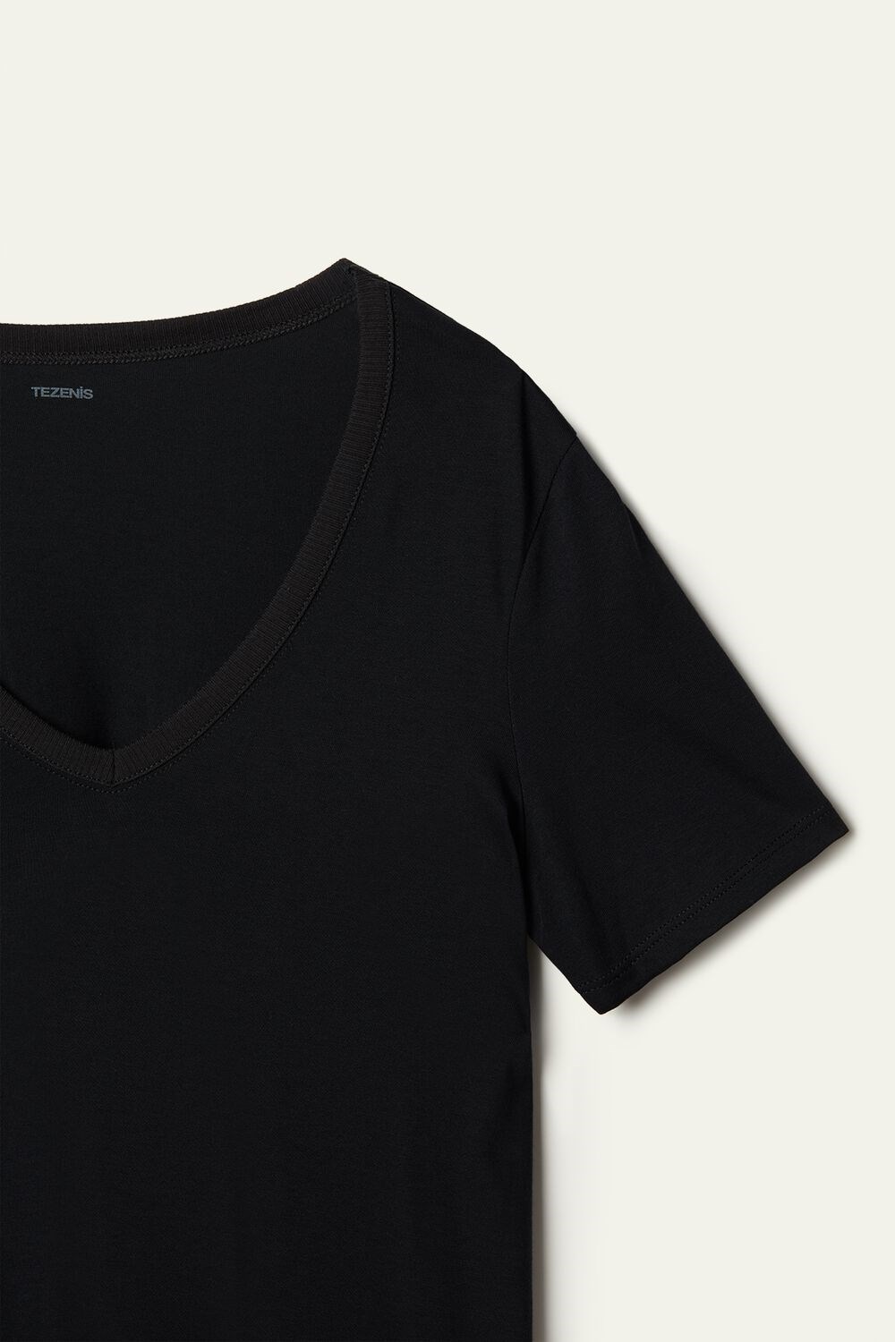 Black Black 019 Tezenis Basic Cotton V-neck T-shirt | 637501-ASO