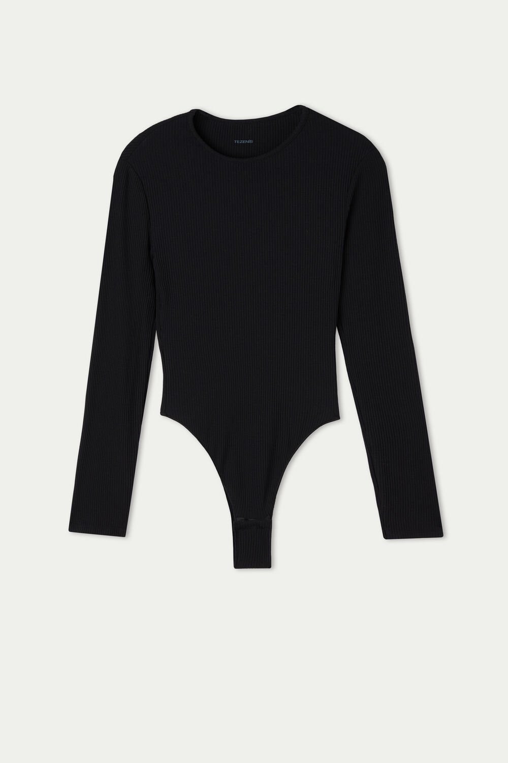 Black Black 019 Tezenis Basic Rib Long-Sleeve High-Cut Bodysuit | 912706-SQN