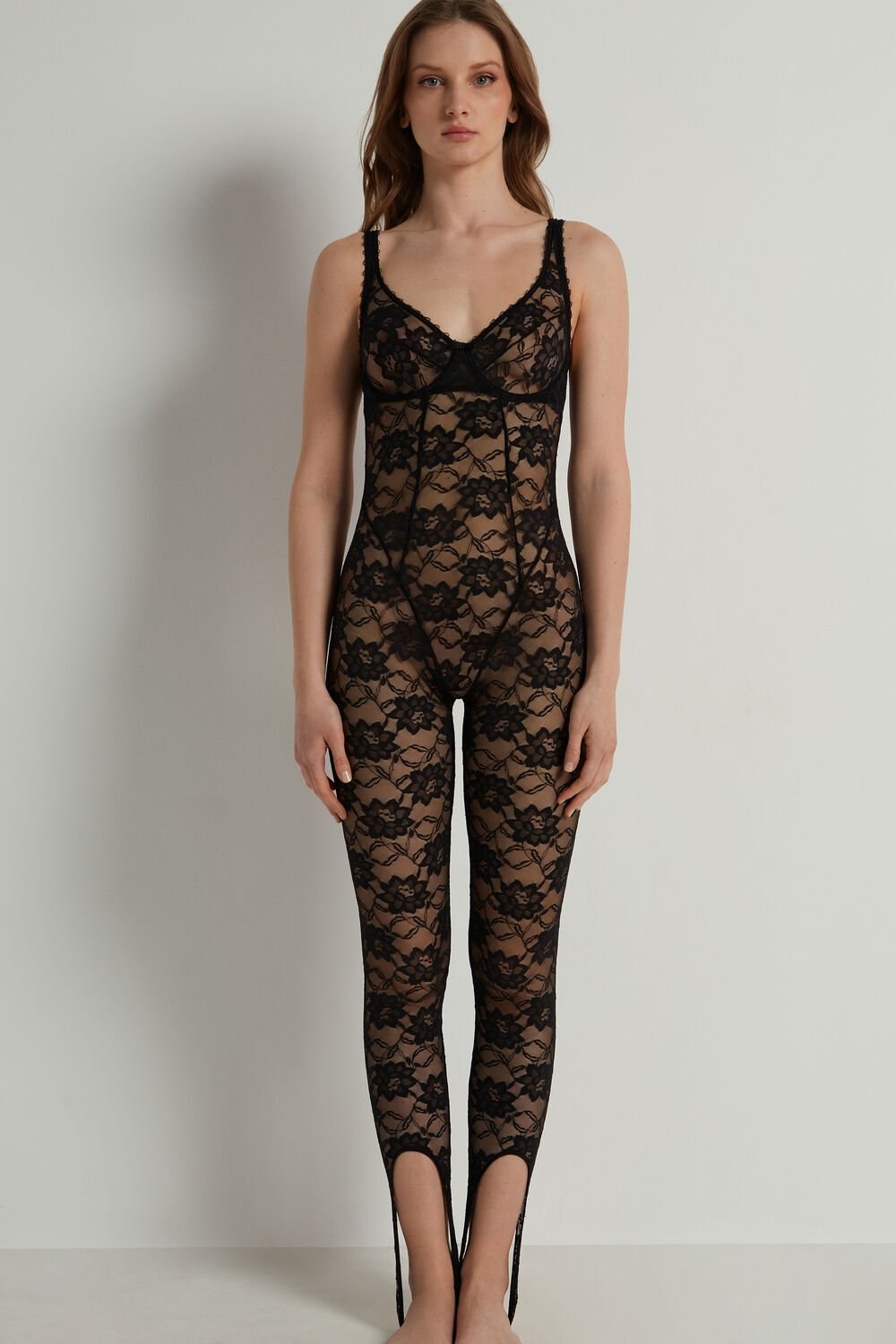 Black Black 019 Tezenis Blooming Lace Balconette Jumpsuit | 461793-YOD