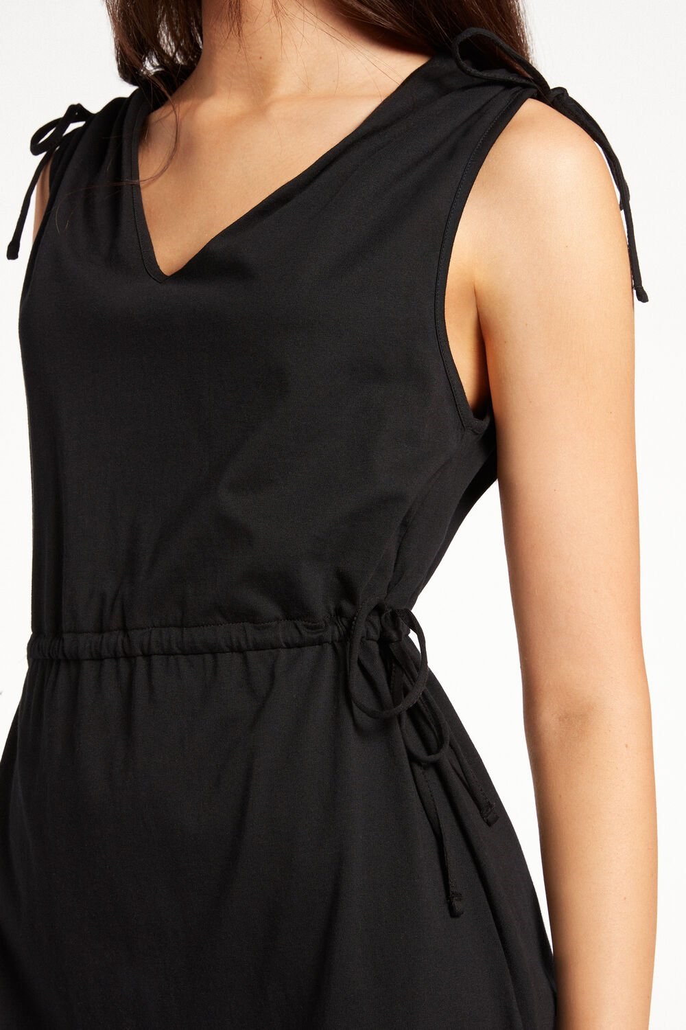 Black Black 019 Tezenis Cotton Mini Dress with Drawstring and Gathering | 314950-DHB