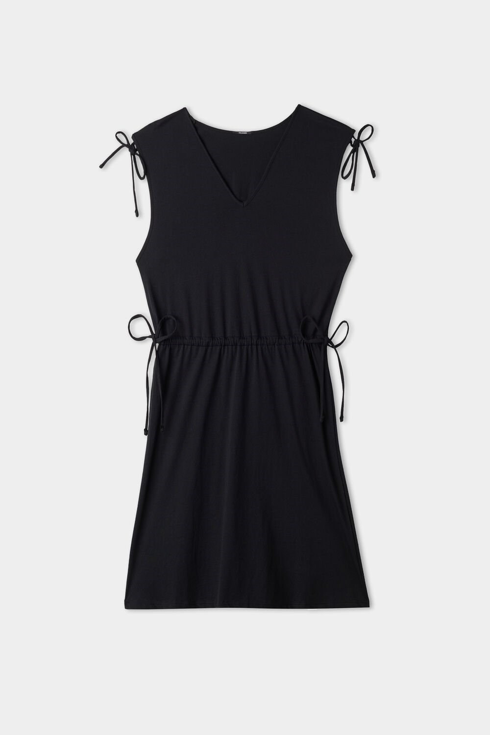 Black Black 019 Tezenis Cotton Mini Dress with Drawstring and Gathering | 314950-DHB