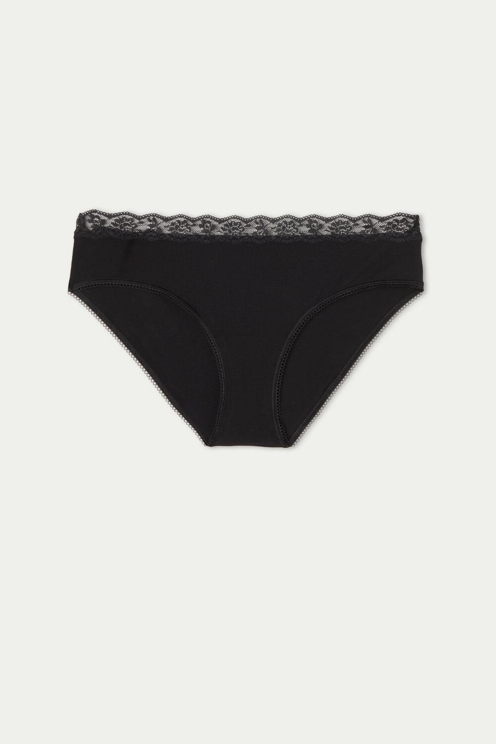 Black Black 019 Tezenis Cotton and Recycled Lace Scalloped Trim Panties | 395216-LIH