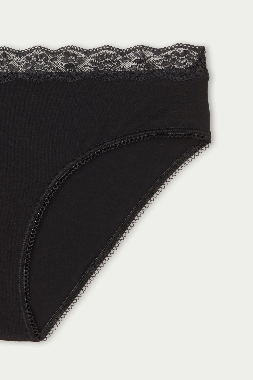 Black Black 019 Tezenis Cotton and Recycled Lace Scalloped Trim Panties | 395216-LIH