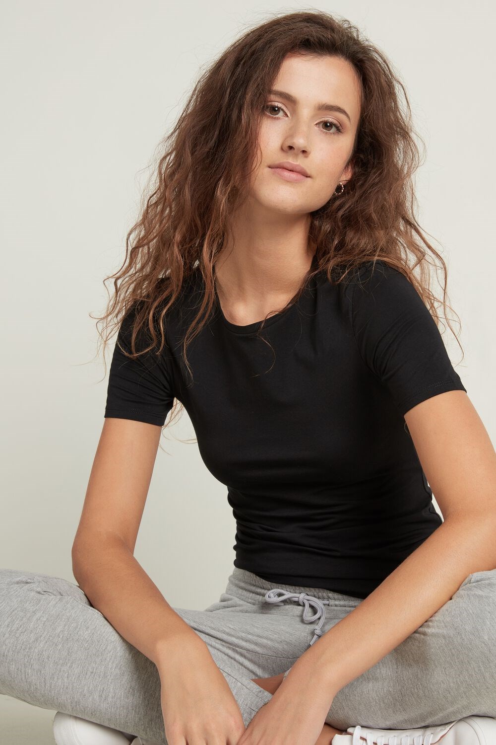 Black Black 019 Tezenis Crew-Neck Stretch-Cotton T-Shirt | 638210-CBM