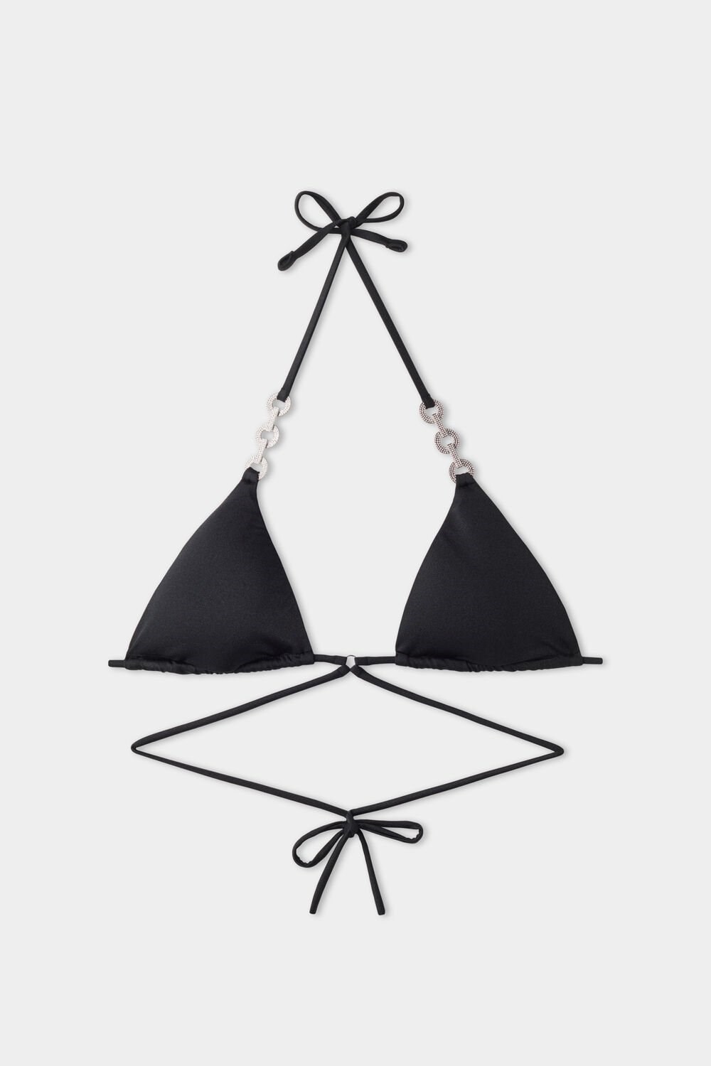 Black Black 019 Tezenis Crystal Chain Removable Cup Triangle Bikini Top | 253964-QVX