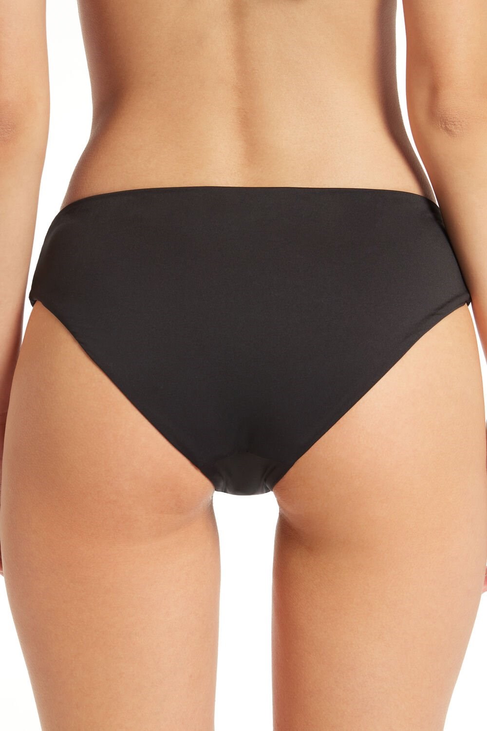 Black Black 019 Tezenis High-Waisted Bikini Briefs in Plain Hues with Side Shirring | 270659-XAF