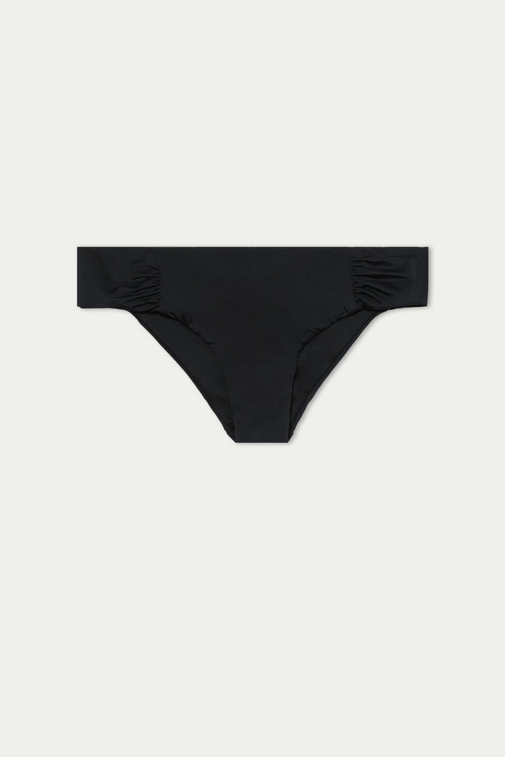 Black Black 019 Tezenis High-Waisted Bikini Briefs in Plain Hues with Side Shirring | 270659-XAF