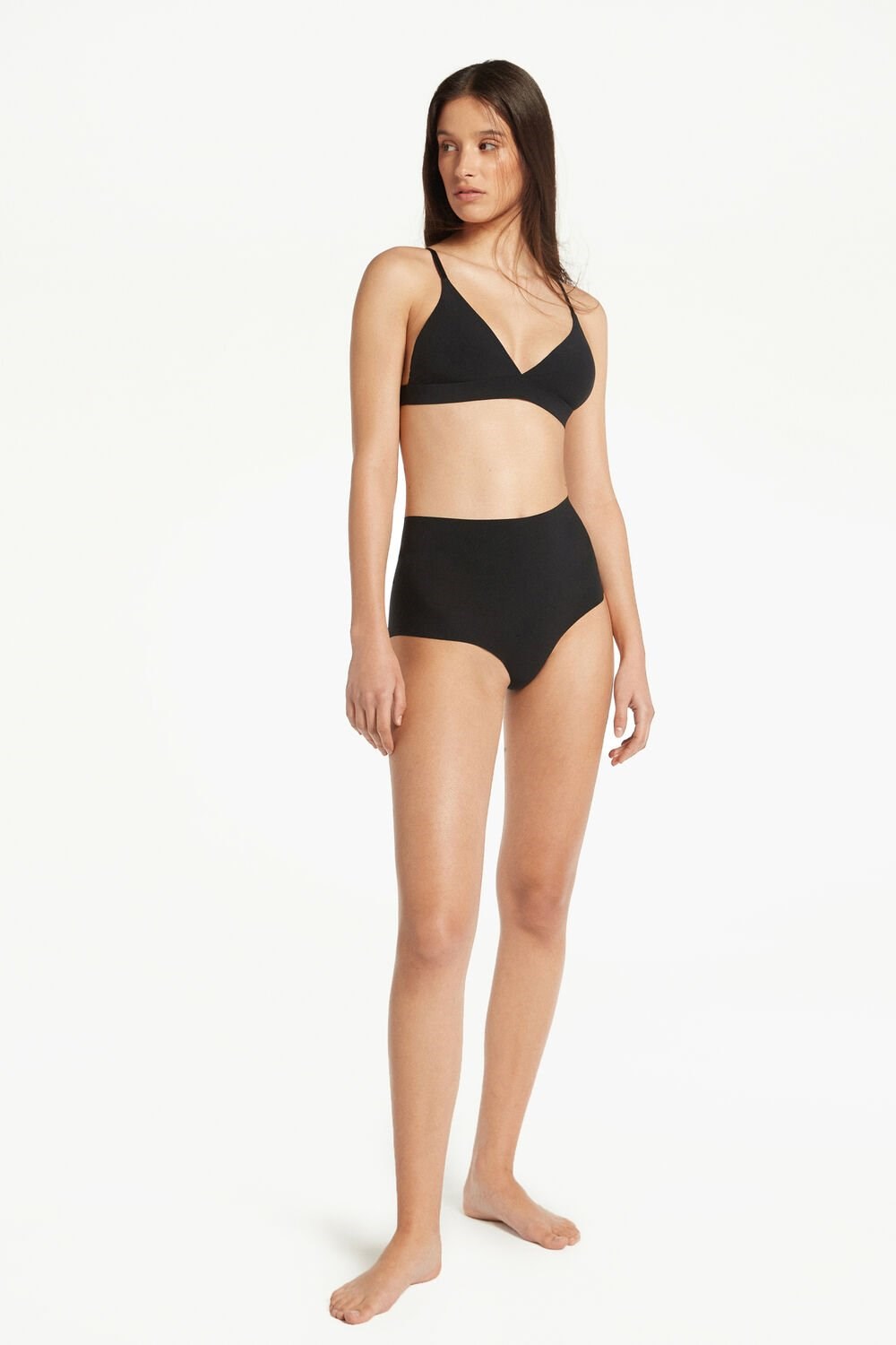 Black Black 019 Tezenis High-Waisted Raw-Cut Microfiber Hipsters | 237519-NAV