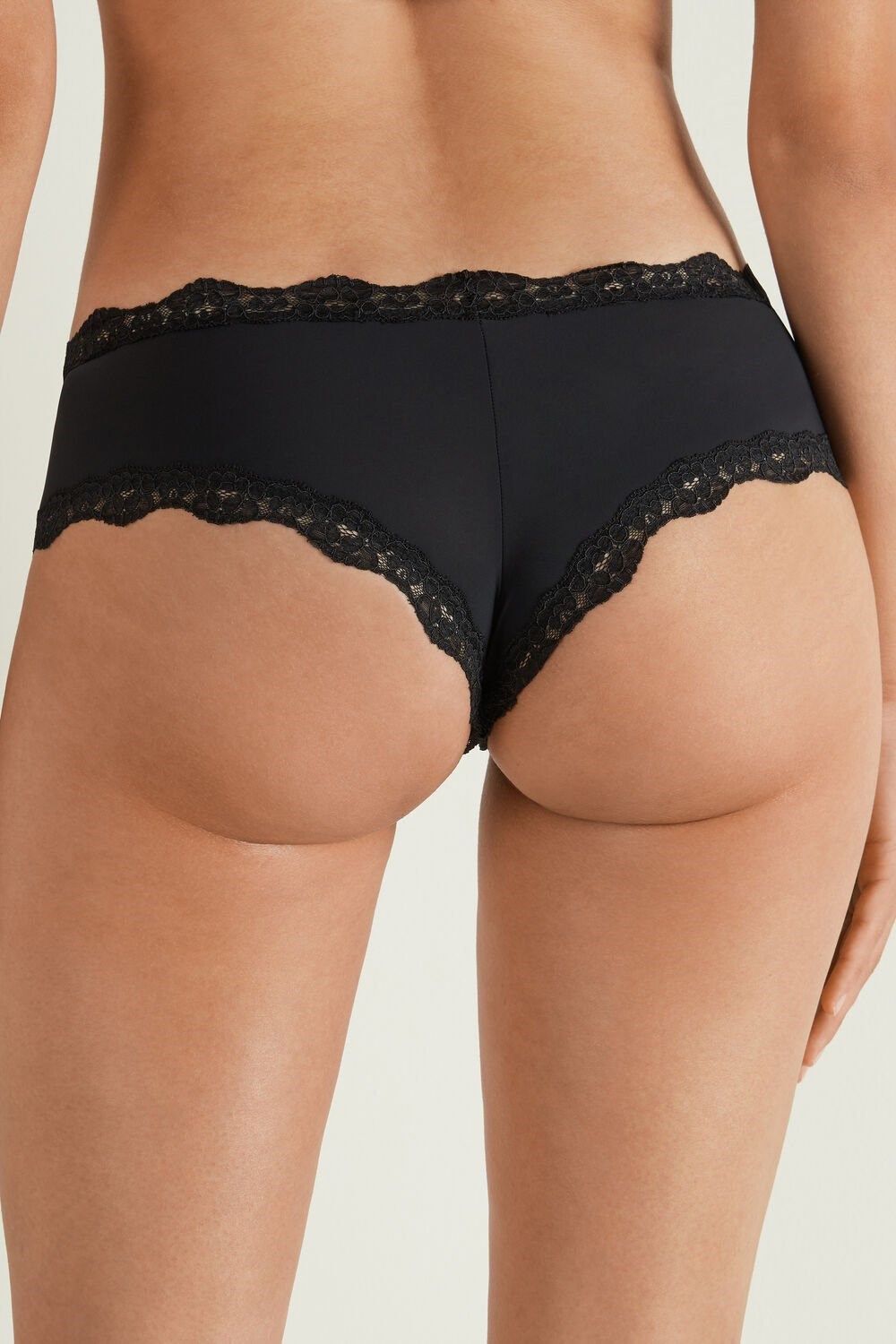 Black Black 019 Tezenis Lace and Microfiber Cheeky Hipster | 514279-GHM