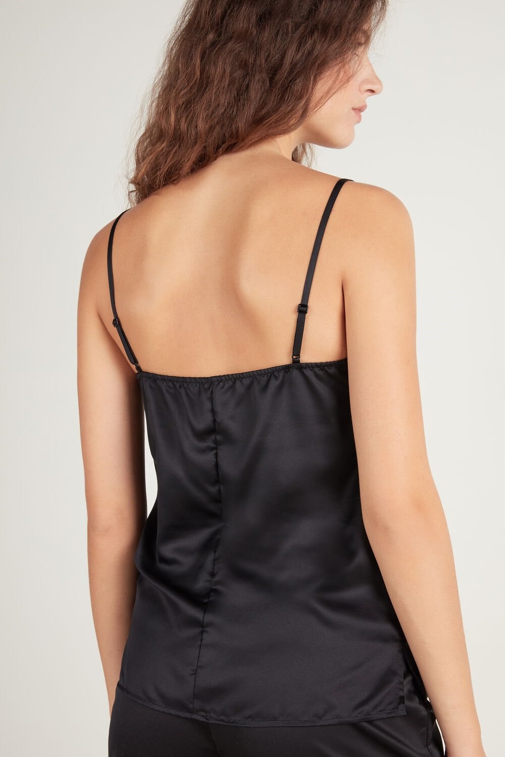 Black Black 019 Tezenis Lace and Satin Tank Top | 957013-XNM