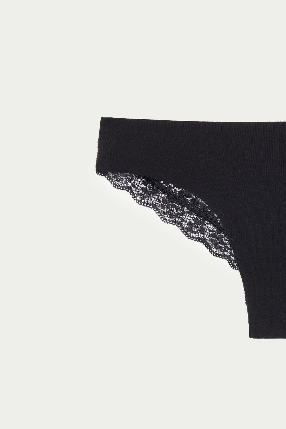 Black Black 019 Tezenis Laser-Cut Cotton Recycled Lace Brazilian Panties | 230897-QYW