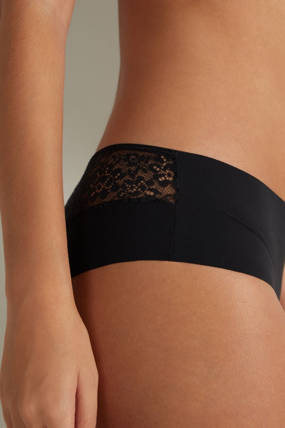 Black Black 019 Tezenis Laser-Cut Microfiber Recycled Lace Brazilian Panties | 830276-NZI