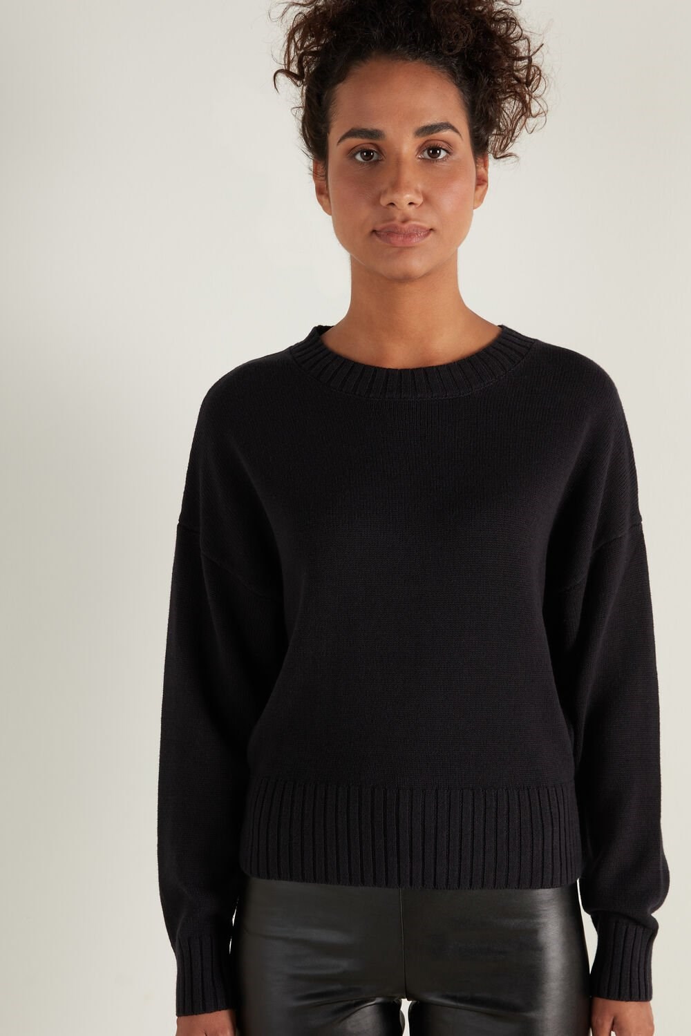 Black Black 019 Tezenis Long Sleeve Crewneck Sweatshirt in Cotton | 016278-DSC