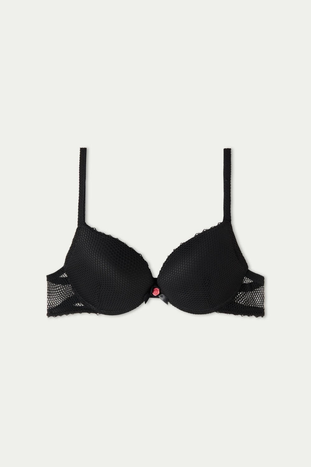 Black Black 019 Tezenis Los Angeles Black Net Super Push-Up Bra | 810423-QFL