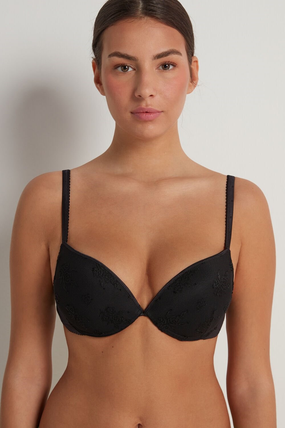 Black Black 019 Tezenis Los Angeles Paradise Lace Super Push-Up Bra | 015897-QRG