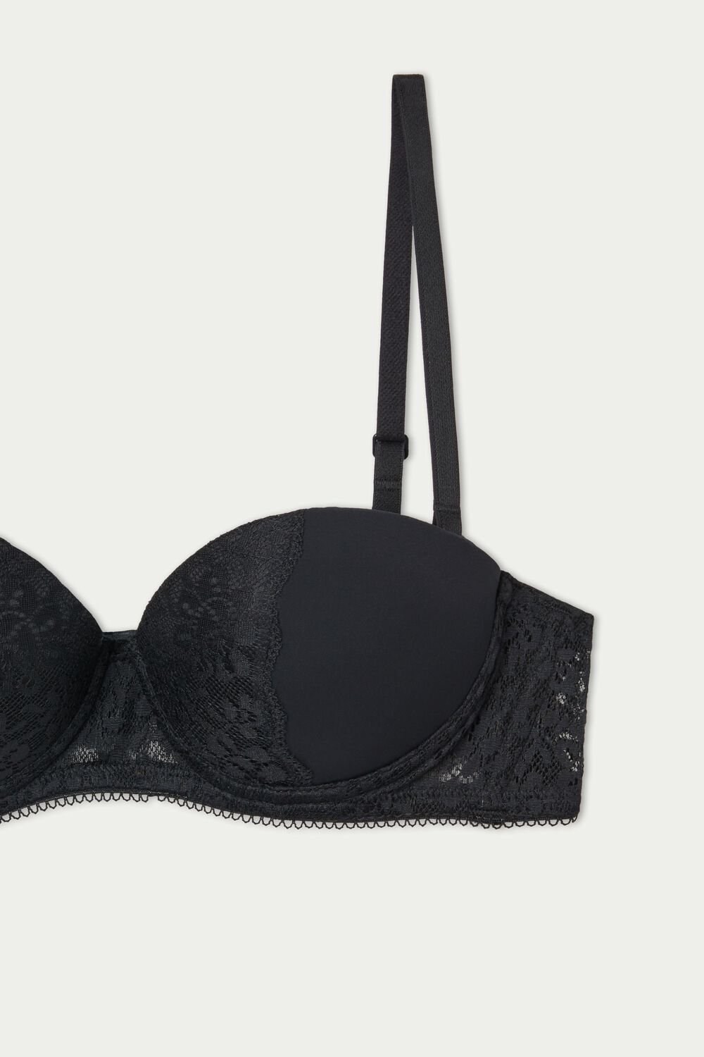 Black Black 019 Tezenis Madrid Ultra Padded Microfiber and Recycled Lace Bandeau Bra | 230781-NMG