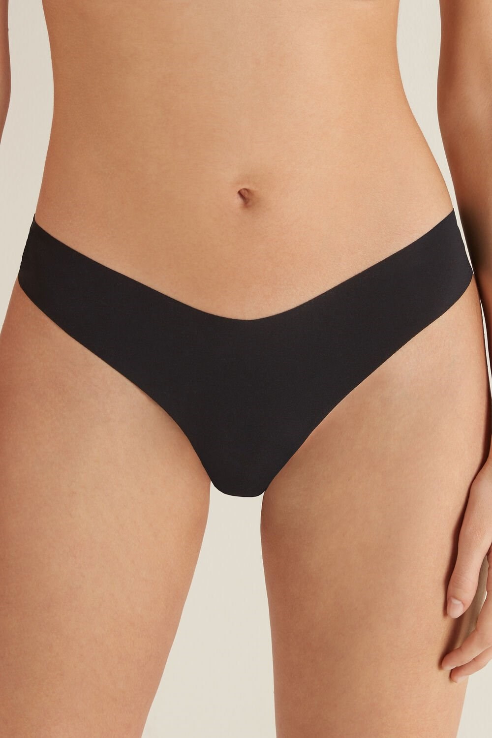 Black Black 019 Tezenis Microfiber V-Shaped Laser-Cut Brazilian Panties | 169287-SHC