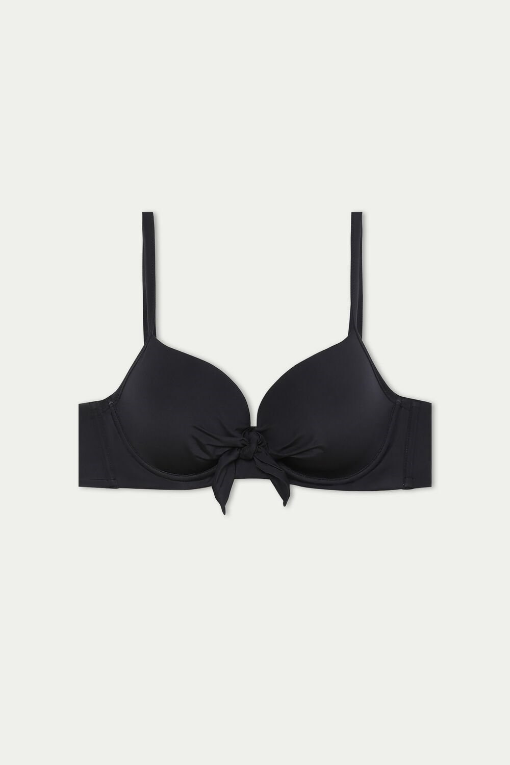 Black Black 019 Tezenis Padded Balconette Bikini in Plain Hues with Bow Detail | 137208-MXH