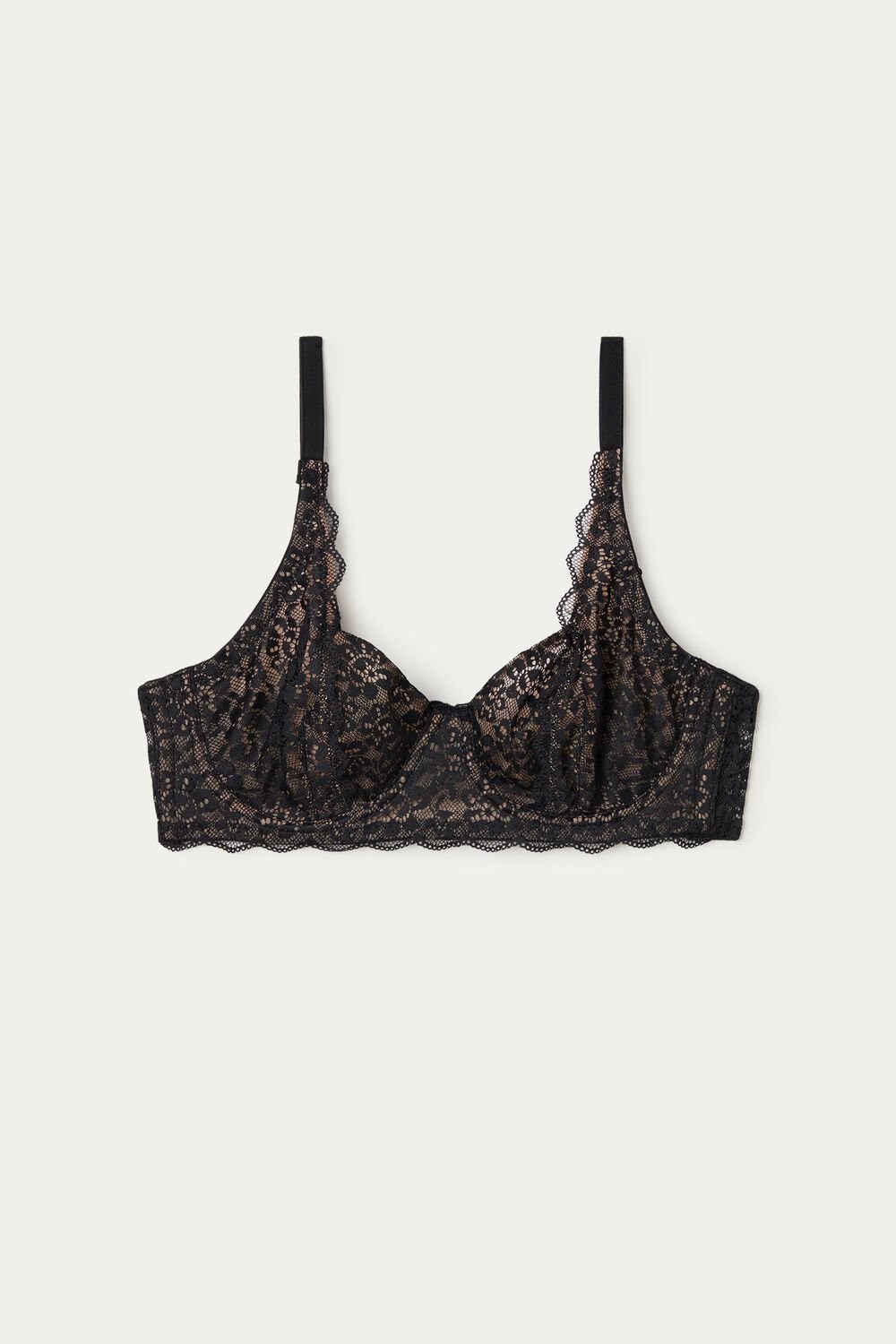 Black Black 019 Tezenis Paris Recycled Lace Unpadded Balconette Bra | 854029-HBI