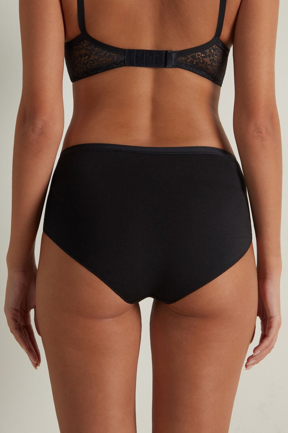 Black Black 019 Tezenis Recycled Cotton and Lace High-Leg Panties | 312698-EWK