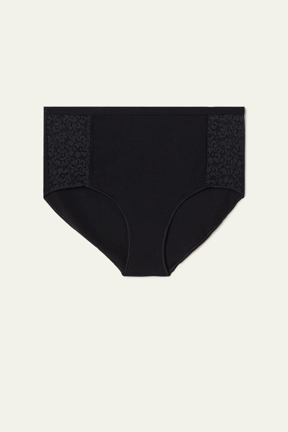 Black Black 019 Tezenis Recycled Cotton and Lace High-Leg Panties | 312698-EWK