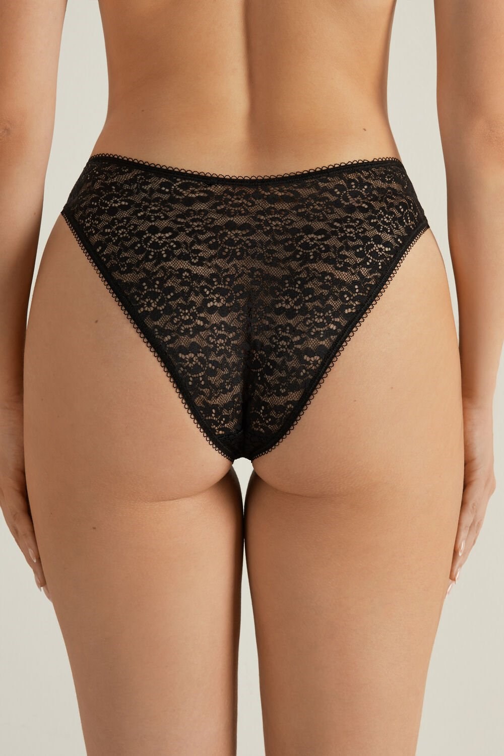 Black Black 019 Tezenis Recycled Lace High-Cut Panties | 194328-AWK