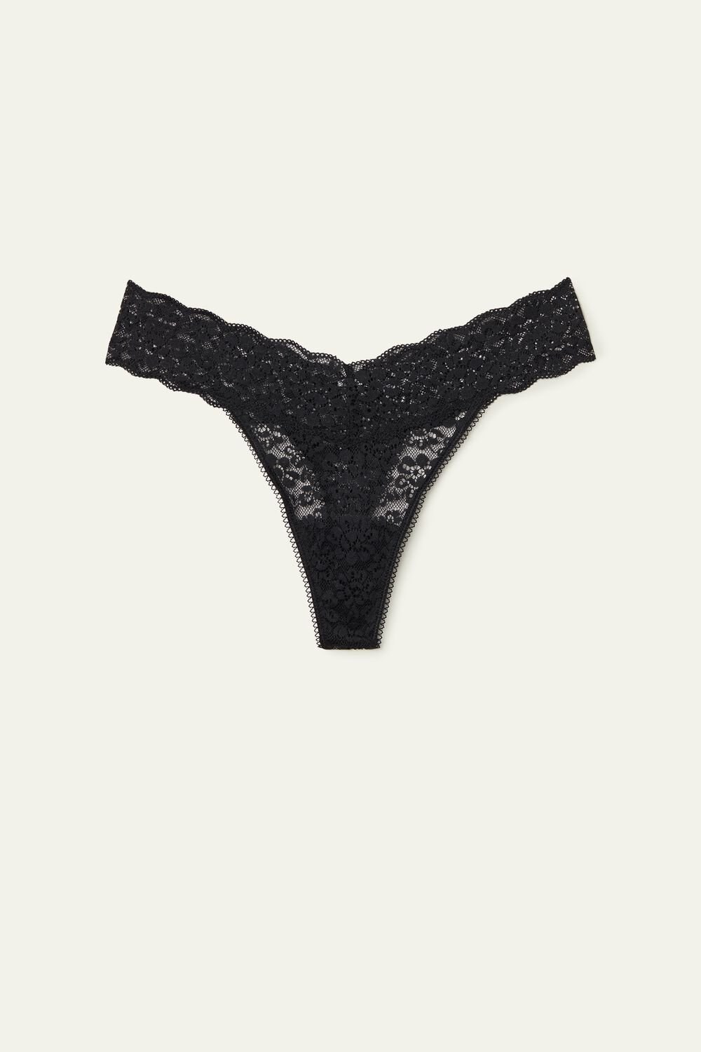 Black Black 019 Tezenis Recycled Lace High-Cut Thong | 679132-TJC