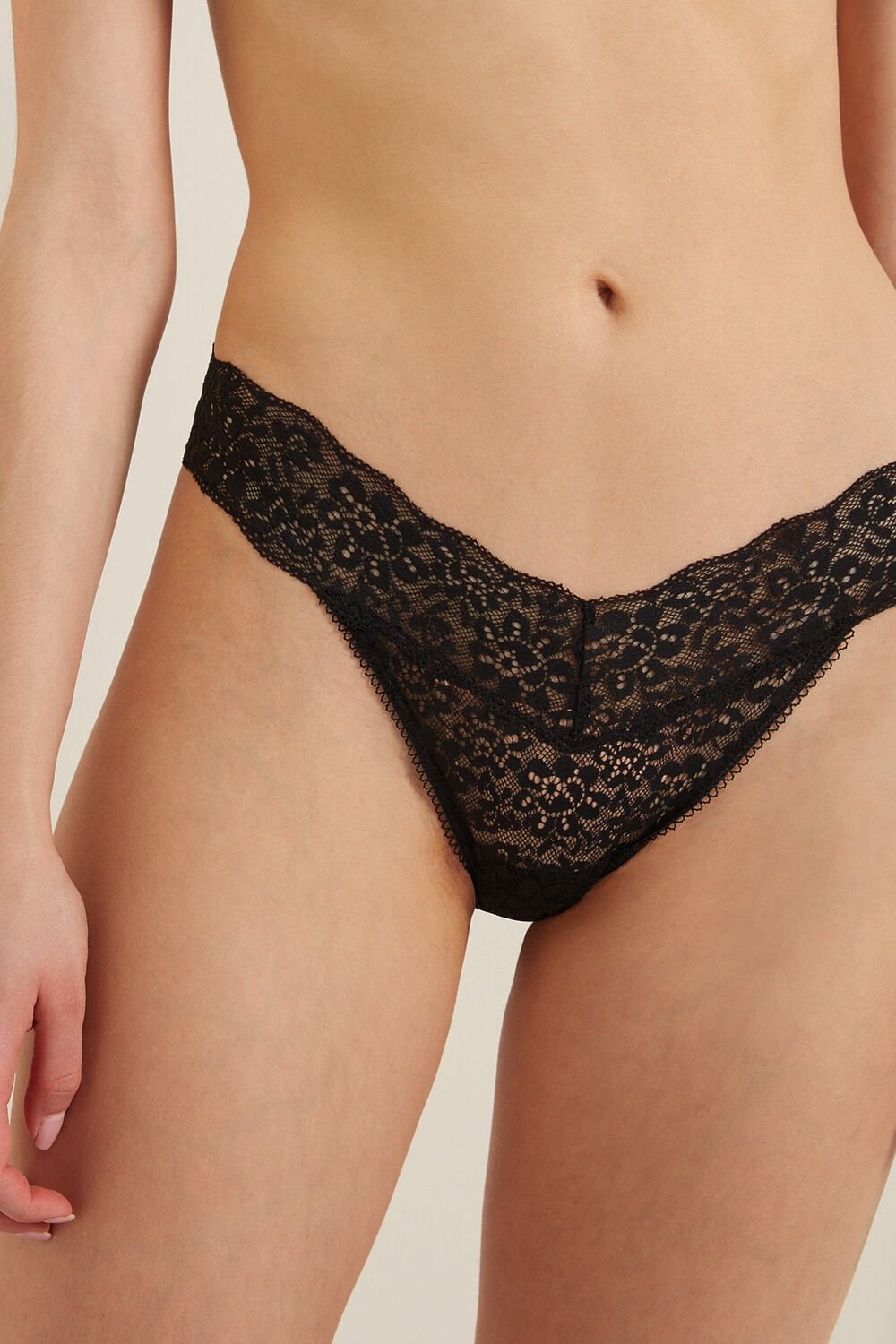 Black Black 019 Tezenis Recycled Lace High-Cut Thong | 679132-TJC