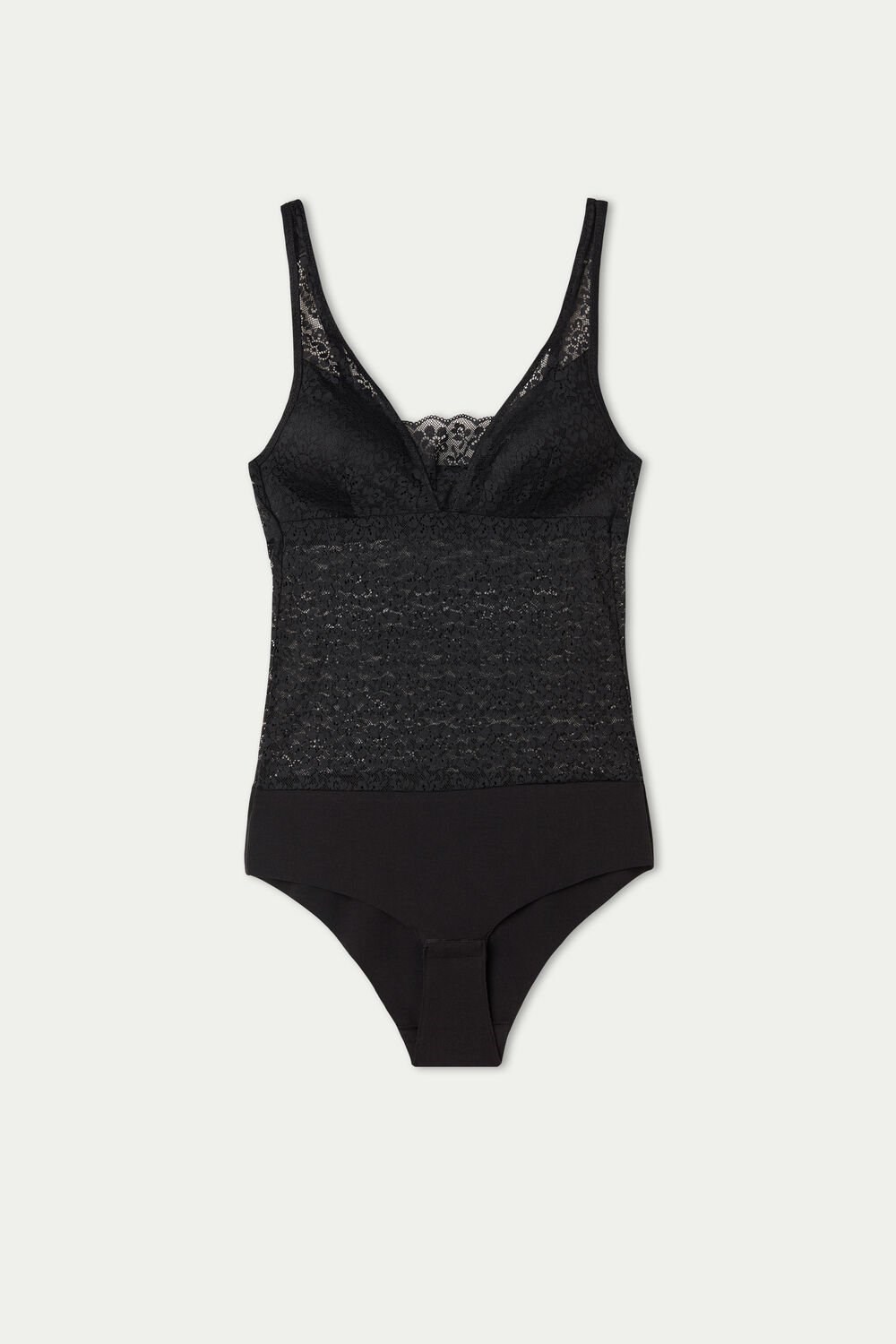 Black Black 019 Tezenis Recycled Lace Padded Triangle Bodysuit | 563741-CSW