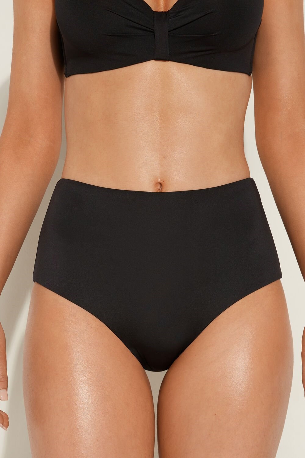 Black Black 019 Tezenis Recycled Microfiber High Waist Bikini Bottoms | 376548-WPS