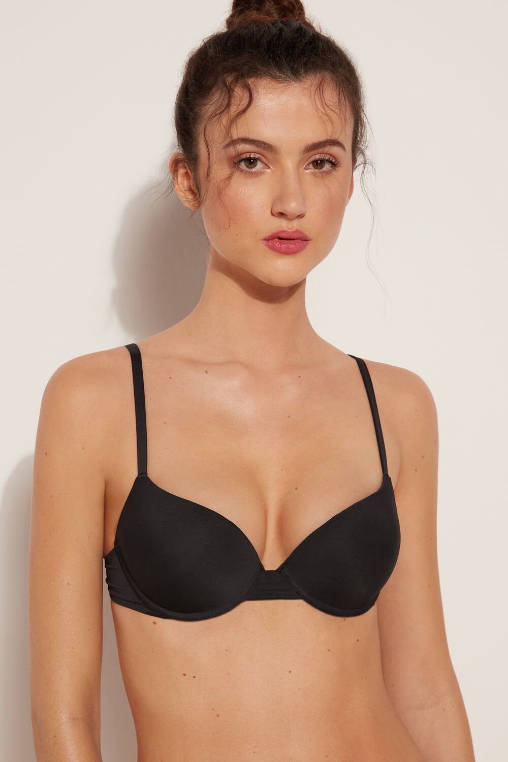 Black Black 019 Tezenis Recycled Microfiber Padded Push Up Bikini Top | 385972-SCR