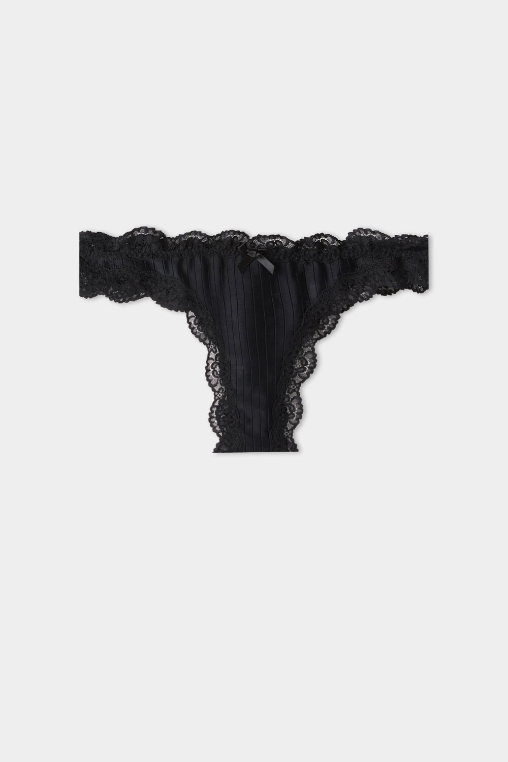 Black Black 019 Tezenis Ribbed Brazilian Panties with Lace Trim | 418072-BPW