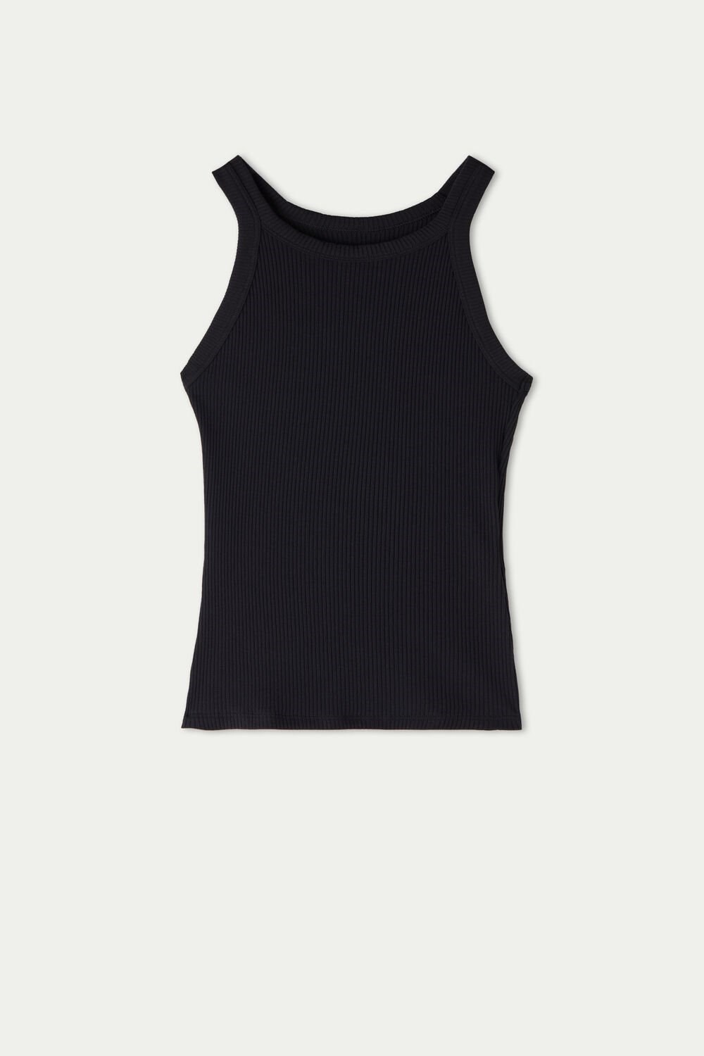 Black Black 019 Tezenis Ribbed Cotton Racerback Tank Top | 148607-JYU