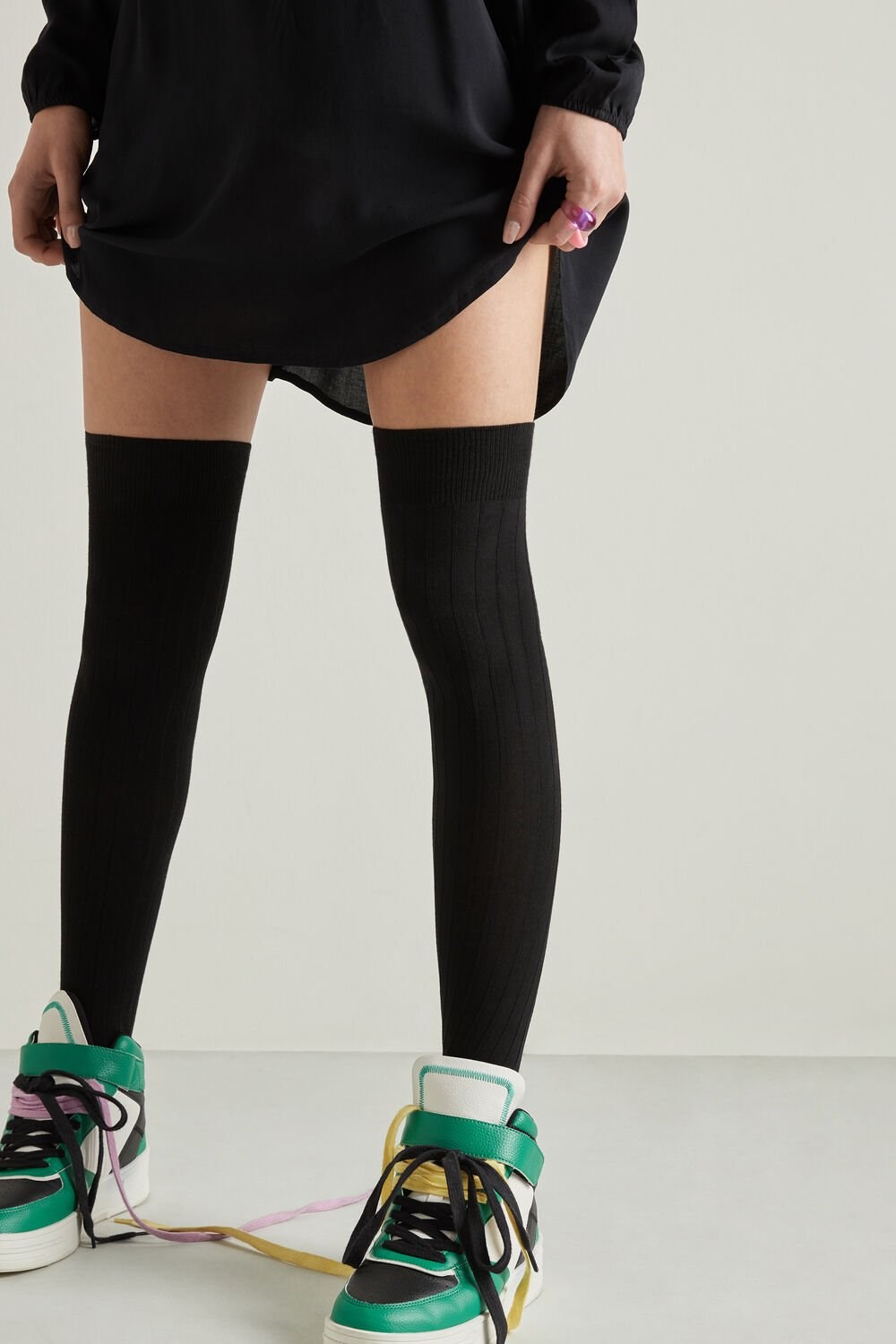 Black Black 019 Tezenis Ribbed Over-The-Knee Socks | 894051-UNS