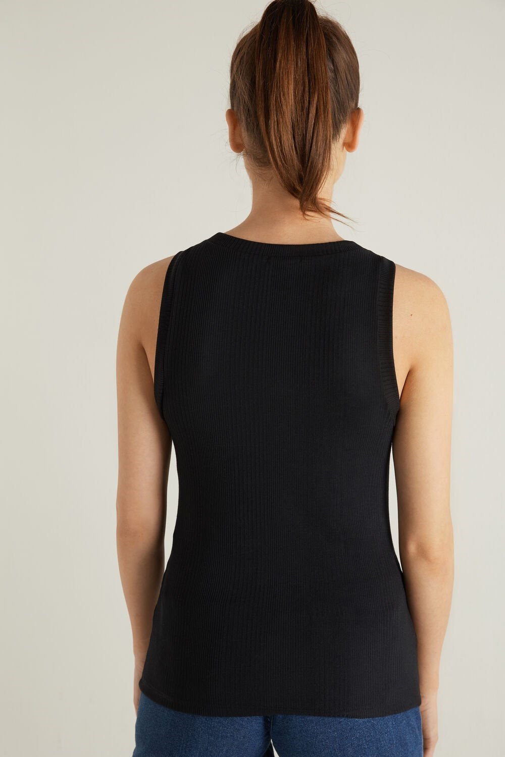 Black Black 019 Tezenis Ribbed Wide Strap Tank Top | 824017-LXF