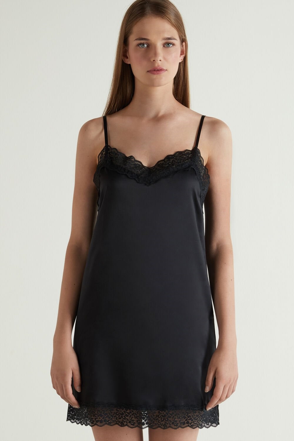 Black Black 019 Tezenis Satin and Lace Slip | 538924-WAY