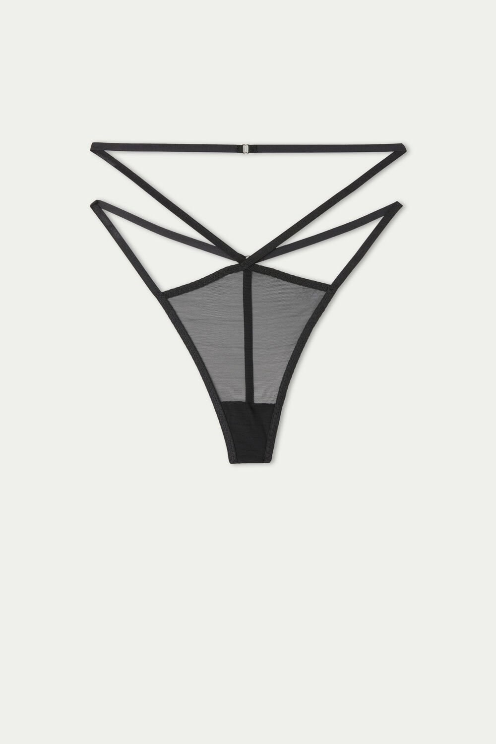 Black Black 019 Tezenis Seduction Mesh Tanga String Thong | 429150-NUJ