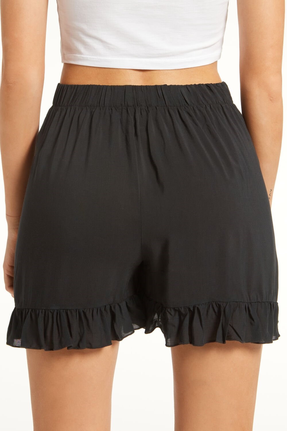 Black Black 019 Tezenis Viscose Fabric Shorts with Side Gathering | 924687-KME