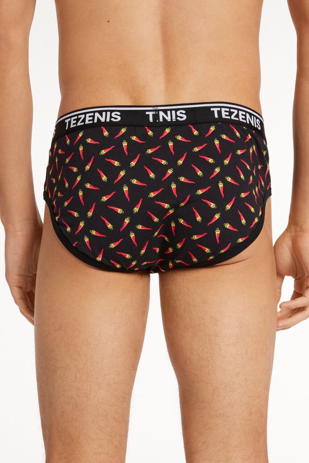 Black Black Croissant Print 549v Tezenis Printed Cotton Panties with Logo | 108259-VCP