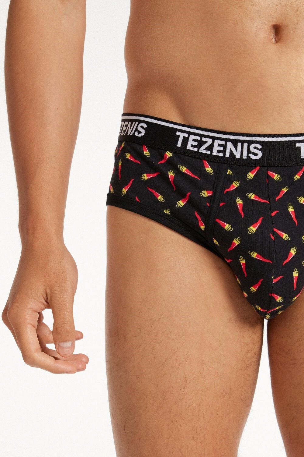 Black Black Croissant Print 549v Tezenis Printed Cotton Panties with Logo | 108259-VCP