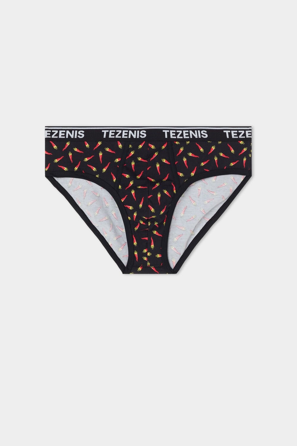 Black Black Croissant Print 549v Tezenis Printed Cotton Panties with Logo | 108259-VCP