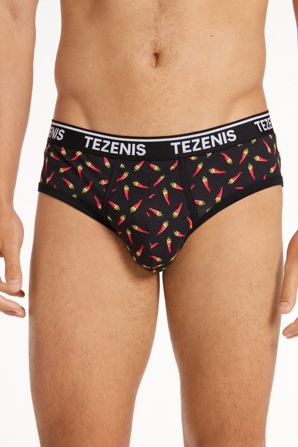 Black Black Croissant Print 549v Tezenis Printed Cotton Panties with Logo | 108259-VCP