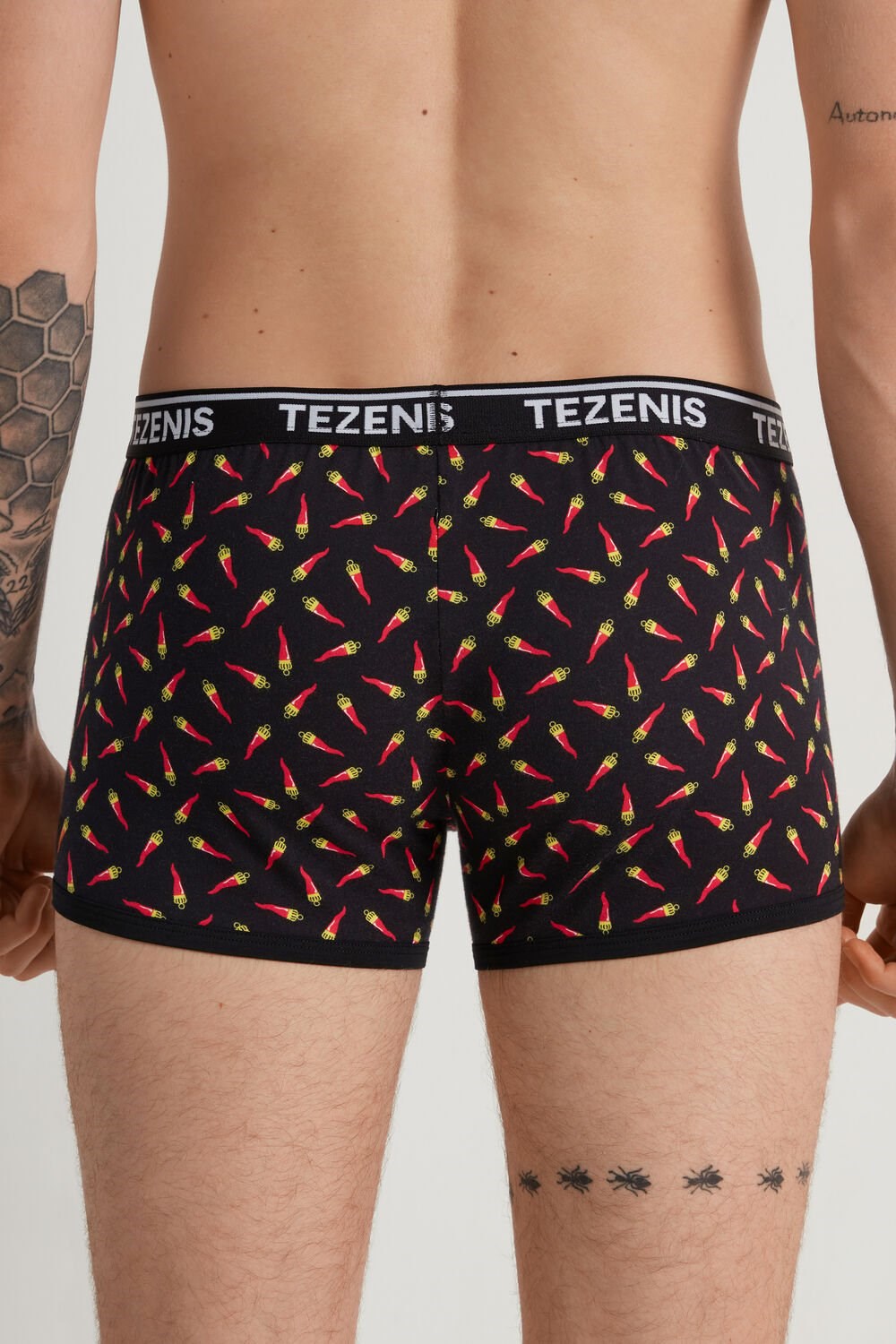 Black Black Croissant Print 549v Tezenis Printed Cotton Logo Boxers with Contrasting Trim | 163902-QIN