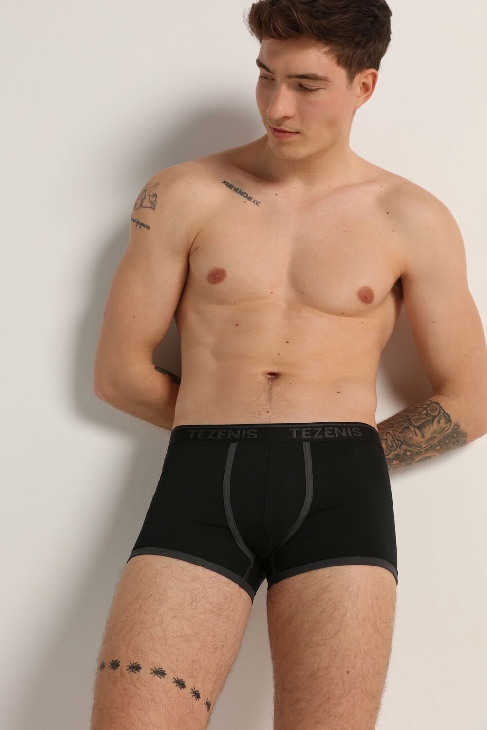 Black Black/Dark Gray 659v Tezenis Cotton Logo Boxer Briefs with Contrasting Edging | 452097-GUY