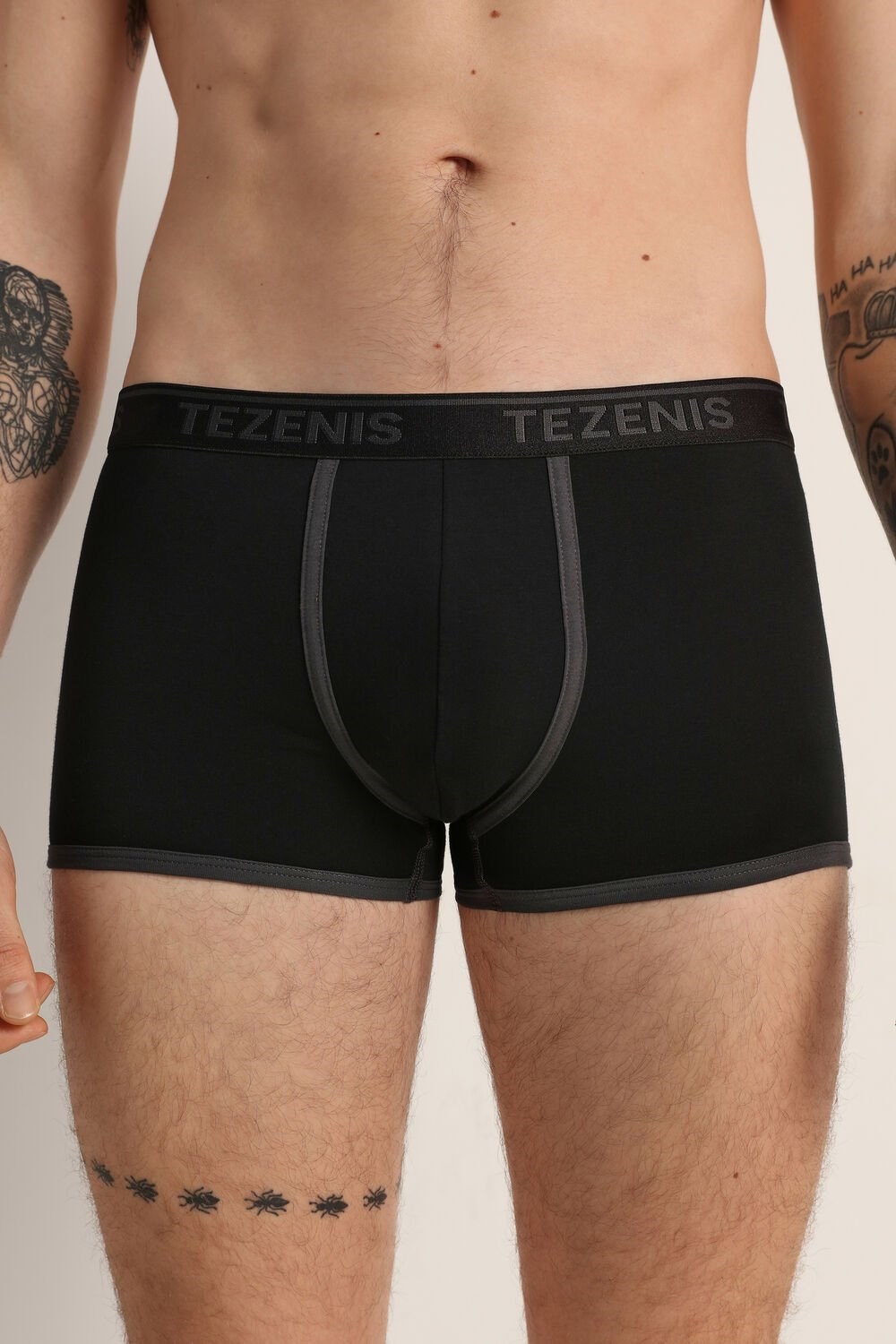 Black Black/Dark Gray 659v Tezenis Cotton Logo Boxer Briefs with Contrasting Edging | 452097-GUY