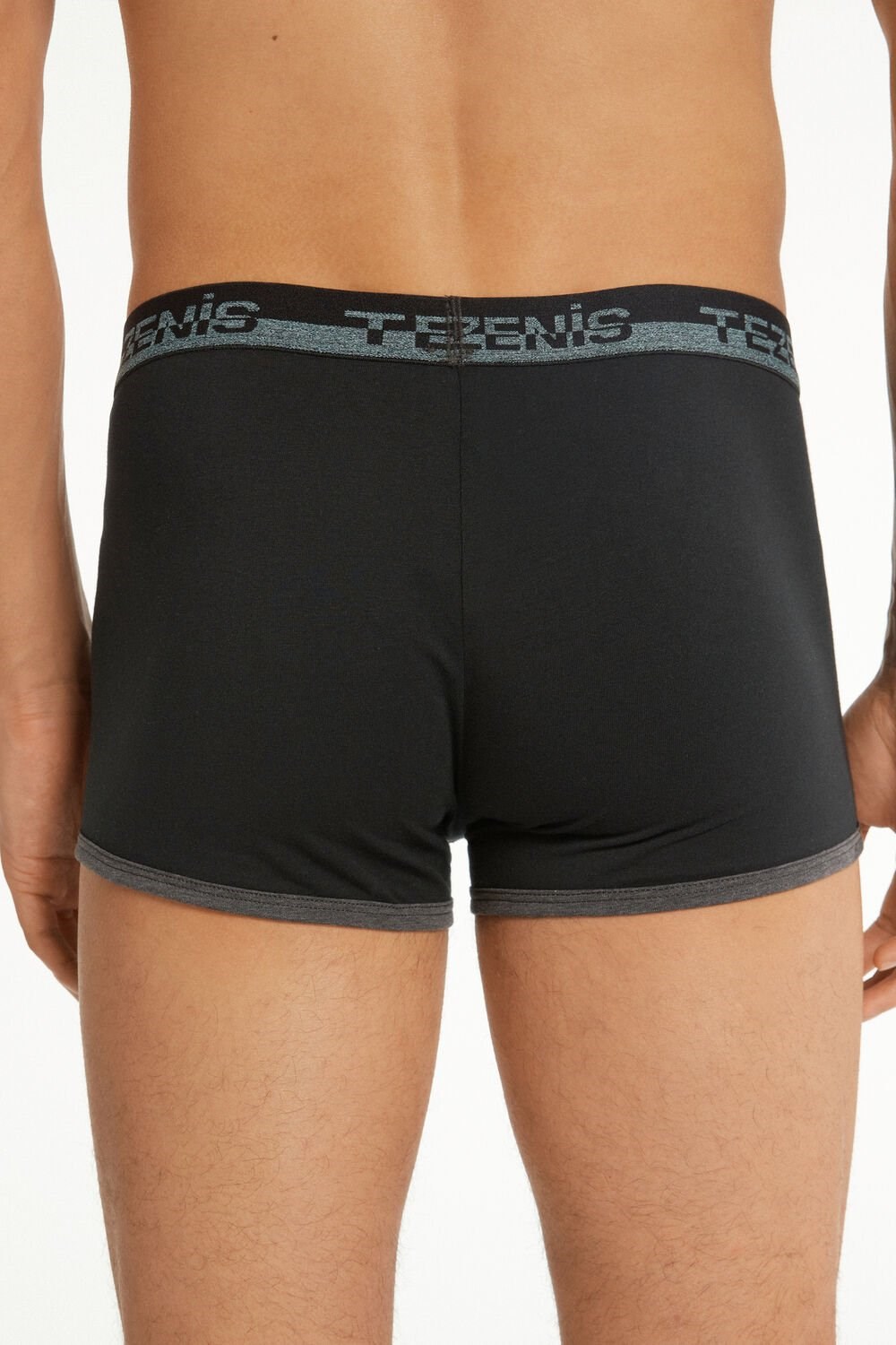 Black Black/Dark Gray Heather 6019 Tezenis Cotton Boxers with Logo Elastic Band | 965203-DNT