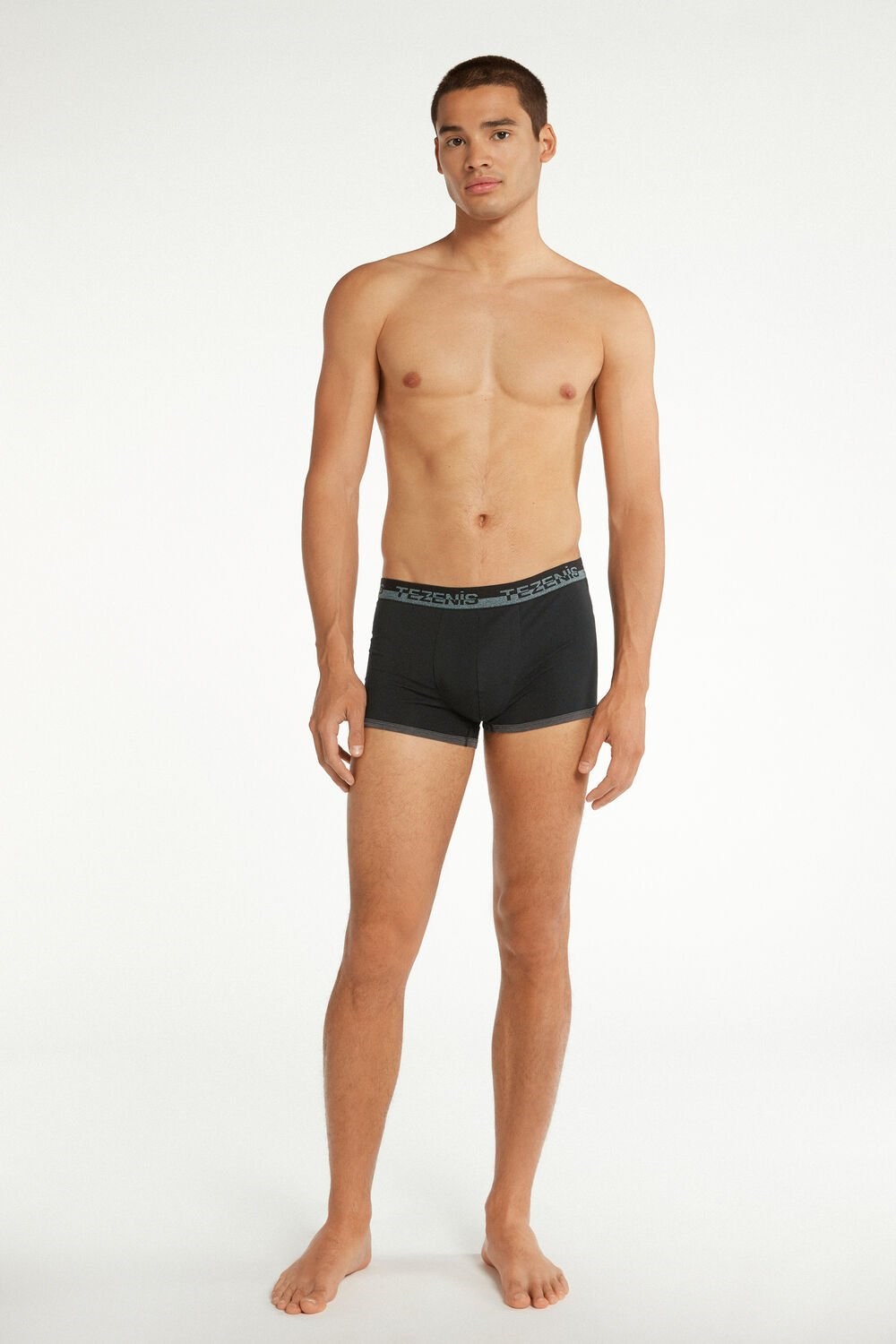 Black Black/Dark Gray Heather 6019 Tezenis Cotton Boxers with Logo Elastic Band | 965203-DNT